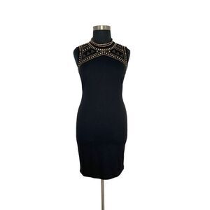 Carmen Marc Valvo L Tank Dress Black Gold Studded Y2K Goth Punk Sheath Cyberpunk